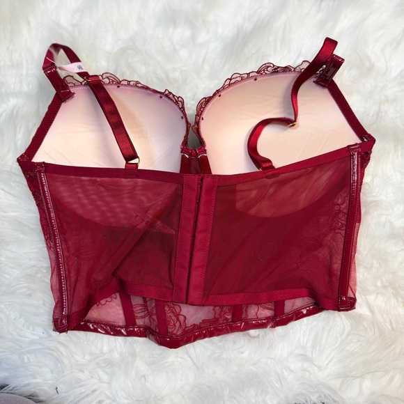 Victoria's Secret Red Lace Corset Bra Embroidered Gold New With Tags Lingerie - Picture 3 of 8